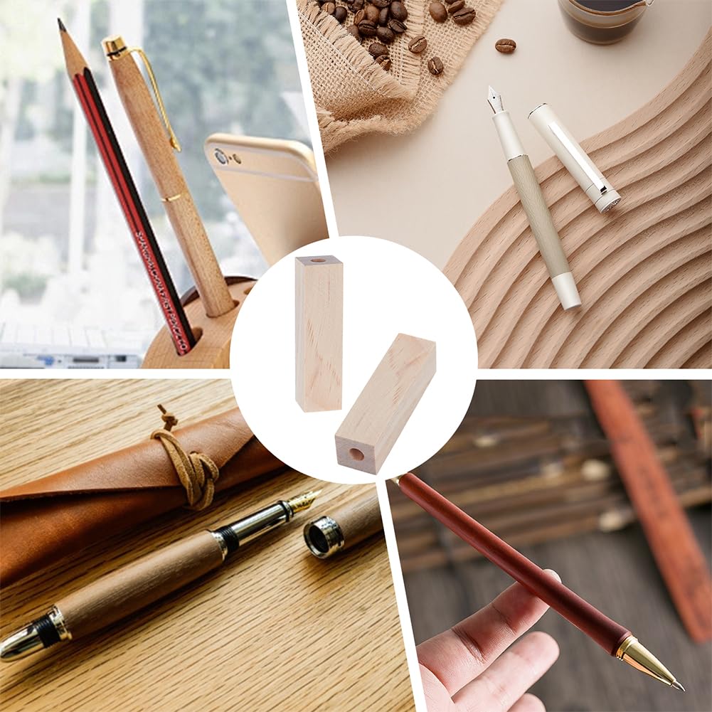 OLYCRAFT 20Pcs Pre-Drilled Short Pen Blanks with 7mm Hole Wood Drilled Short Pen Blanks Rectangle Pre-Drilled Wood Pen Blanks Wood Turners Pen Blanks for Turning-Pen Blanks 2.5x0.7x0.7 Inch OLYCRAFT