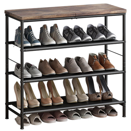 INGIORDAR Shoe Rack Organizer 4 Tier Metal Organizer Shelf with Industrial MDF Board and Layer Fabric for Entryway Closet Bedroom Living Room Garage,Black & Rustic Brown INGIORDAR