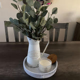 13.8 inch Round Rattan Tray, Decorative Coffee Table Tray, Ottoman Tray, Woven Serving Tray with Handles, Wicker Serving Basket, Whitewash YANGQIHOME