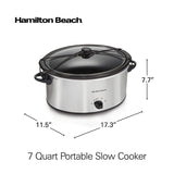 Hamilton Beach 7-Quart Portable Slow Cooker Serves 8+, Dishwasher Safe Crock, Lid Latch Strap for Travel, Brushed Silver Hamilton Beach