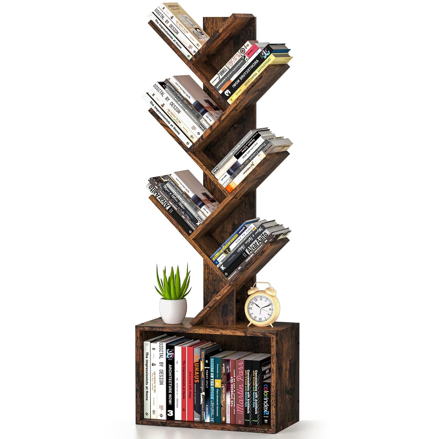 Sturdy Retro Tree Bookshelf by ART-GIFTREE – 6 Tier Floor Standing Bookcase for Home and Office Storage - WoodArtSupply