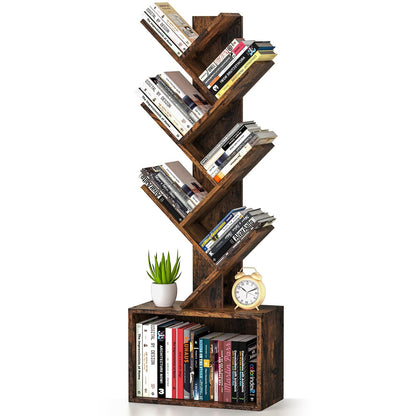 Sturdy Retro Tree Bookshelf by ART-GIFTREE – 6 Tier Floor Standing Bookcase for Home and Office Storage - WoodArtSupply