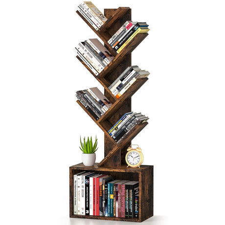Sturdy Retro Tree Bookshelf by ART-GIFTREE – 6 Tier Floor Standing Bookcase for Home and Office Storage ART-GIFTREE