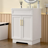 Smhxo Bathroom Vanity with Ceramic Sink, Bathroom Vanity Cabinet with 2 Doors, 24 Inches Wooden Bathroom Sink Cabinet, White Smhxo