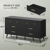 DWVO White 6 Drawers Dresser/Modern Wood Dresser Chest of Drawers with Black Metal Handle＆Anti-Tipping Device/Modern Double Drawer Storage Cabinet for Entryway/Living Room-15.7" Dx55.1 Wx31.1 H DWVO