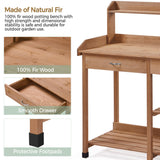 Yaheetech Potting Bench Outdoor Garden Work Bench Station Planting Solid Wood Construction for Horticulture w/Sink Drawer Rack Shelves Brown Yaheetech