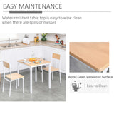 HOMCOM 3-Piece Wooden Square Dining Table Set with 1 Table and 2 Chairs and Sturdy Metal Frame for Small Space, White HOMCOM