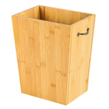 SEHERTIWY Wood Trash Can, Farmhouse Wastebasket Bin for Bathroom, Office, Bedroom, Living Room, Small Square Rustic Garbage Container with Metal Handle (Bamboo-Yellow-Handle) SEHERTIWY