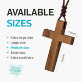 Natural Walnut Wood Cross Necklace for Men & Women - Medium Wood Cross Pendant Necklace for Men and Women - Medium Wooden Cross for Car Mirror - Religious Pendant Necklace Jewelry (1.8” x 1.1”) Holy Fringe