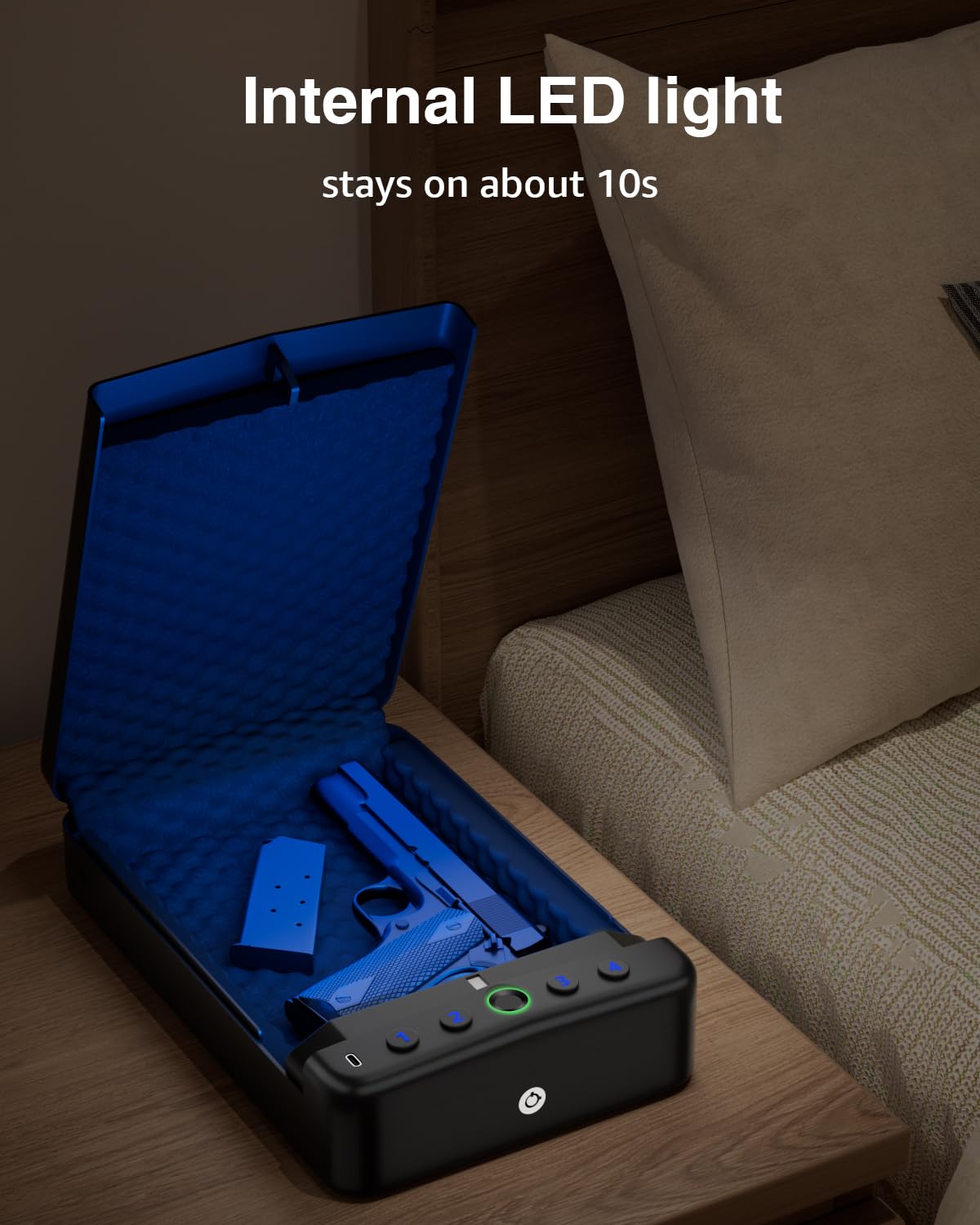 SOOWAY Car Gun Safe, Small Biometric Gun Safe for Handgun, Fingerprint Handgun Safe with 3 Ways Quick Access Pistol Safe for Travel, Nightstand Bedside SOOWAY