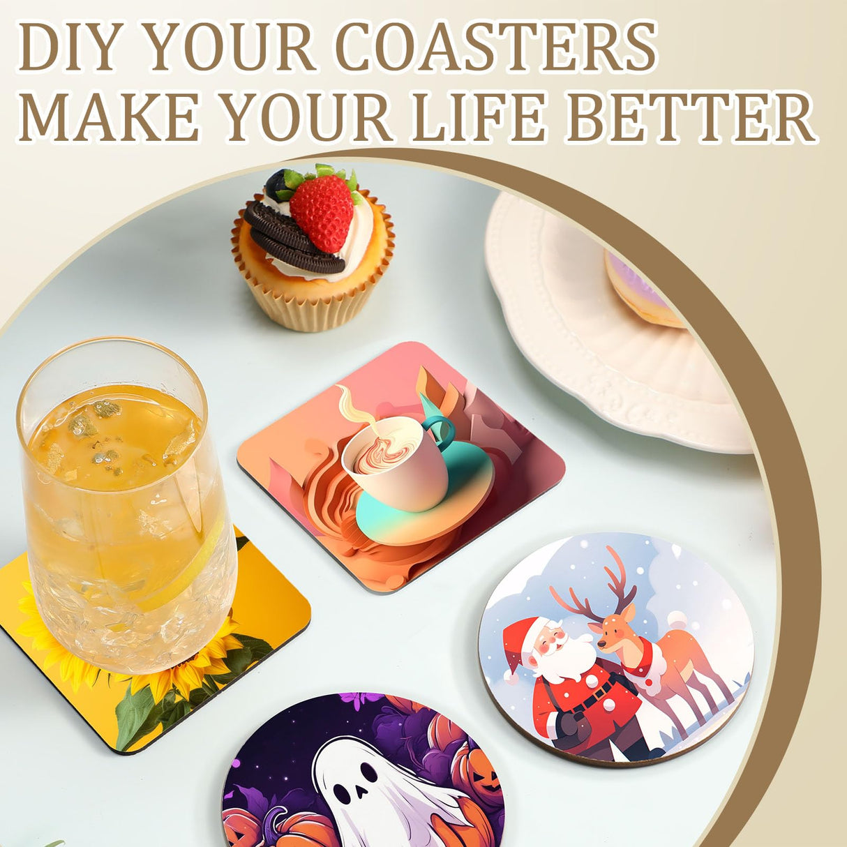 Ziliny 24 Pcs Sublimation Coasters 4 x 4 Inch Hardboard Coaster Cork and MDF Blank Coasters Sublimation Car Coasters Heat Press Parts Accessories for Kitchen Drink Ornaments (Round,Square) Ziliny