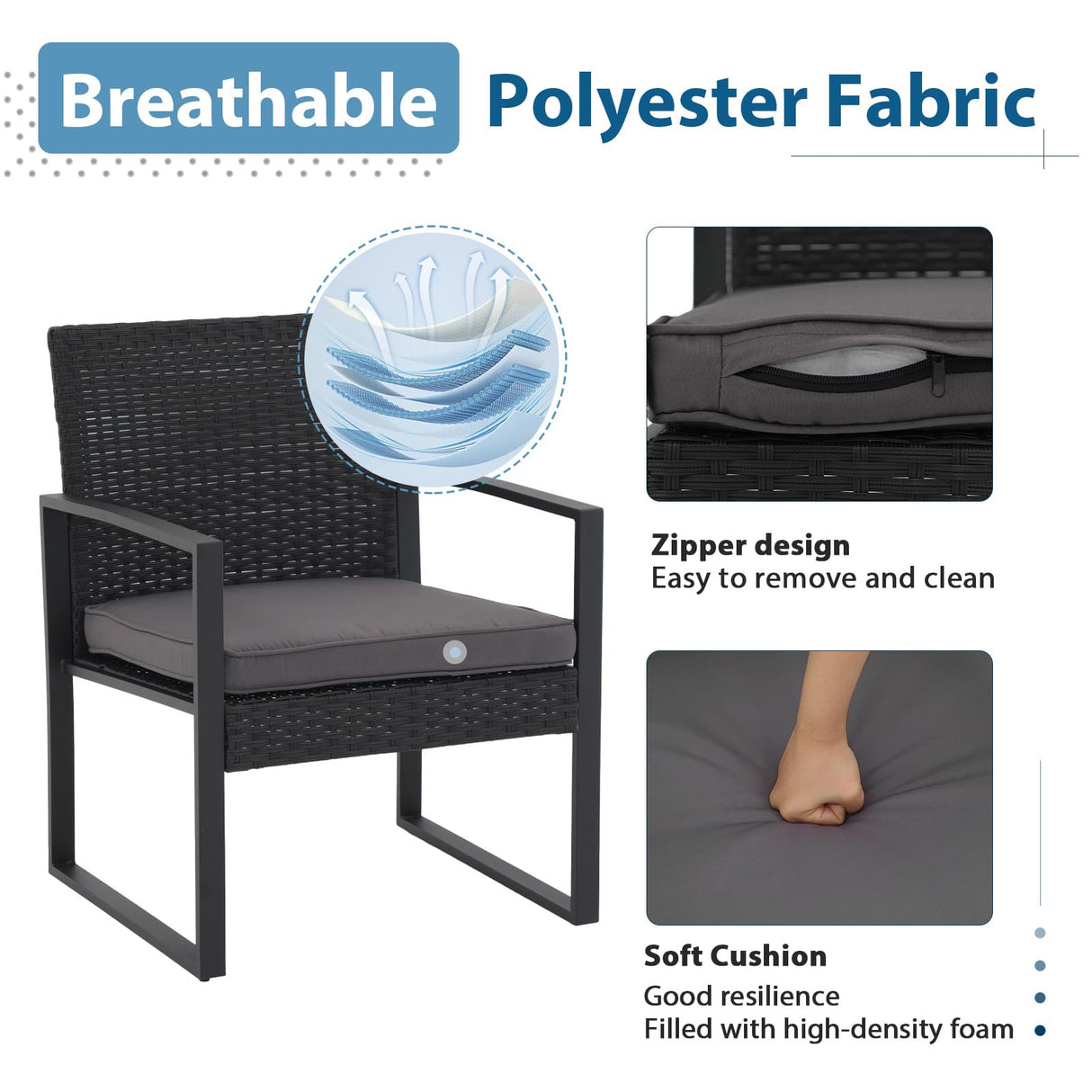 JOIVI 5 Pieces Patio Bistro Set, PE Wicker Outdoor Patio Furniture Set, Modern Rattan Patio Chairs with Table & Ottomans, Patio Conversation Sets for Balcony, Front Porch, Poolside, Gray Cushion JOIVI