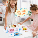 WHOHOLL Wooden Toy Kitchen & Play Dishes Set, Montessori Kitchen Toys for Girls and Boys, Pretend Play Kitchen Accessories Toddler Cooking Toys for Kids Ages 1-5 - Christmas Birthday Gift Sets WHOHOLL