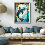 UIBDVKS Dolphin Stained Glass Diamond Painting Art Kits 5D Diamond Painting Dolphin DIY Round Full Drill Dots Diamond Gifts for Home Office Wall Decoration 12x16 inch / 30x40 cm UIBDVKS