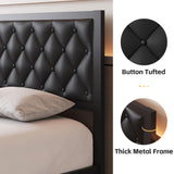 Fluest Queen Bed Frame with Headboard PU Leather Upholstered Bed Frame Platform,All Metal Slats Support Platform Bed Frame with Storage Space,Easy Assembly,Noise Free,No Box Spring Needed,Black Fluest