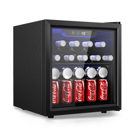 EUHOMY 48 Can Beverage Refrigerator cooler-Mini Fridge Glass Door for Beer Drinks Wines, Countertop Beverage Fridge with Adjustable Shelves Blue LED for Home/Office/Dorm/Bar, 1.3 cu.ft EUHOMY