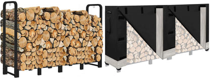 Artibear Firewood Rack Stand 8ft With Black Log Holder Cover - WoodArtSupply