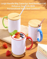 RAINBOWTIE Sublimation Mugs Set of 12, 15 oz Sublimation Mugs Blank with Bamboo Lid, Sublimation Coffee Mugs, Tazas Para Sublimacion, Mug Sets, Coffee Cup with Lid,6 Assorted Colors RAINBOWTIE