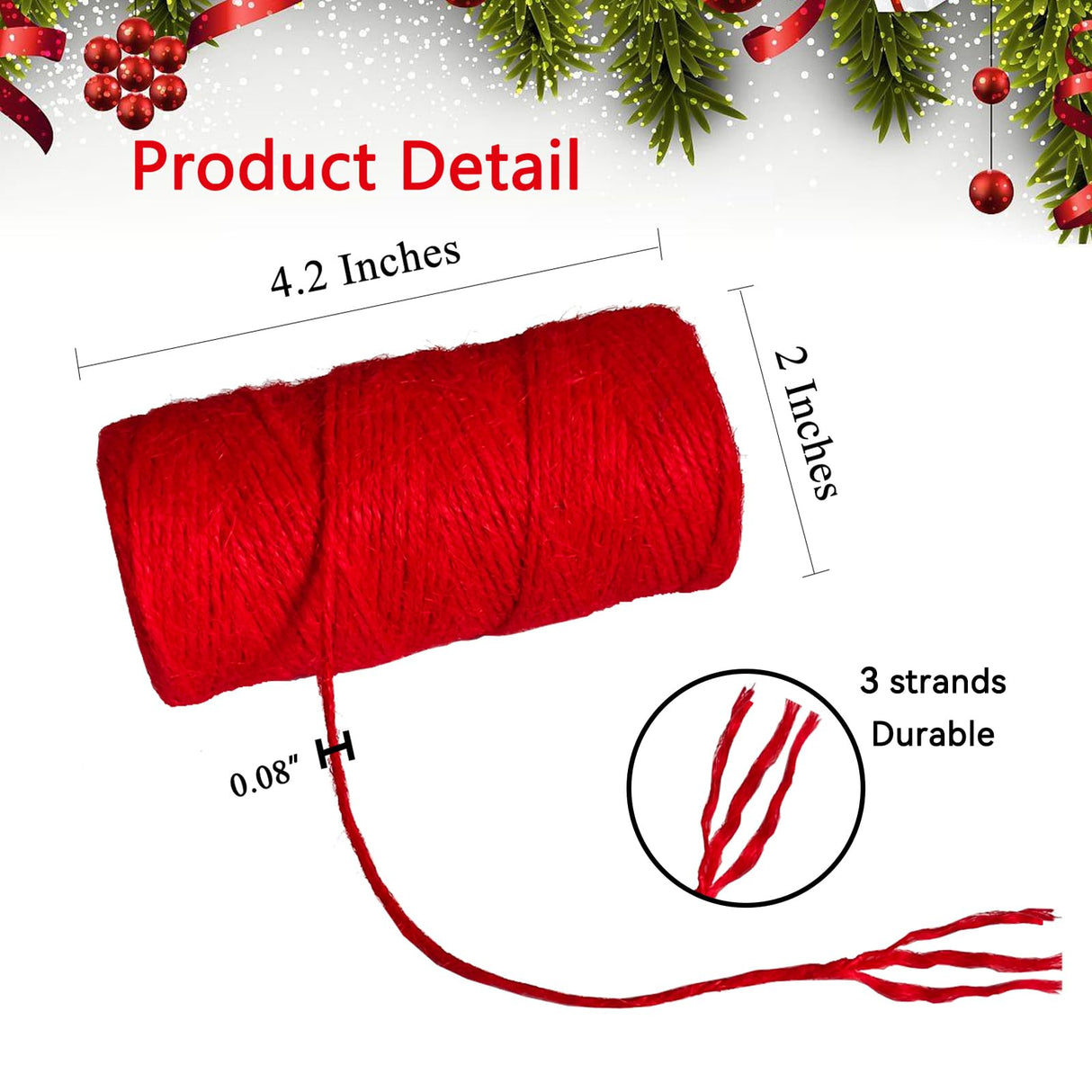 SORDIM Christmas Jute Twine String, 656 Feet Holiday String Rope, Red Green Jute for Gift Wrapping, Craft Making (2pcs) SORDIM