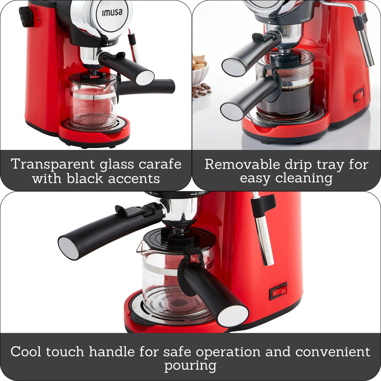 Imusa 4 Cup Epic Electric Espresso/Cappuccino Maker (Cafe Cubano, Cortadito, Colada, Cafe con Leche), Red IMUSA USA