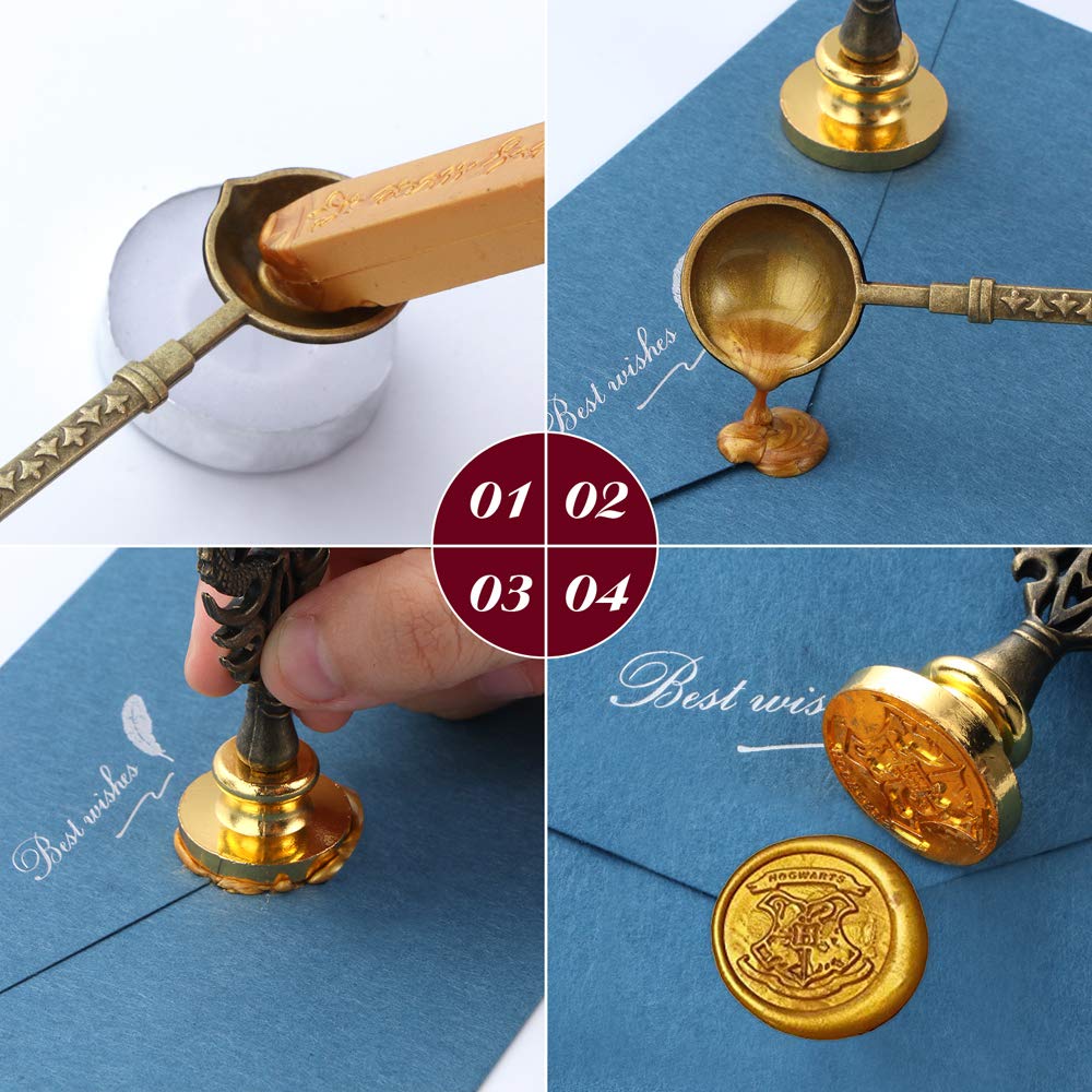 Karhood Quill Pen and Ink Set - Feather Calligraphy Dip Pen with Wax Seal Stamp Kit and 5 Nibs (Red) Karhood