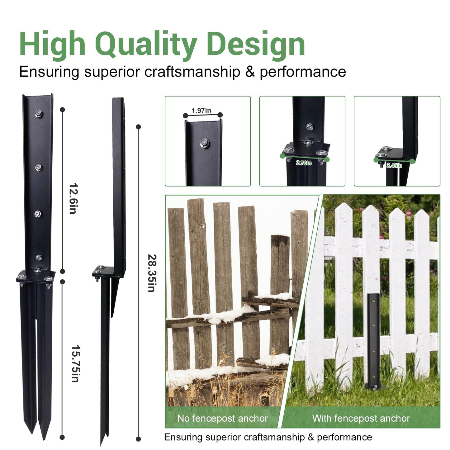 2 Pack Fence Post Repair Kit， Fence Post Anchor Kit, Heavy Duty Steel Fence Post Repair Stakes, Fence Post Anchor Ground Spike for Repairing Tilted Broken Wooden Fence Post, Black - WoodArtSupply