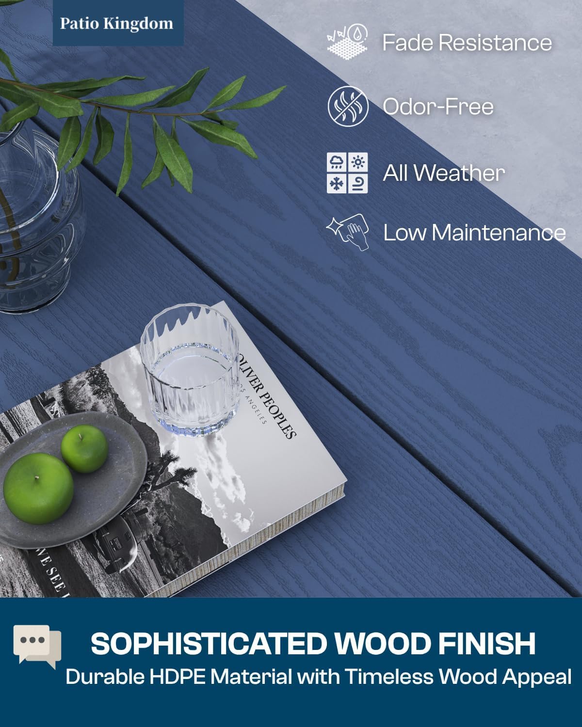 Patio Kingdom 9-Piece Outdoor Dining Set for 8, 75.2" HDPE Table with Umbrella Hole & 8 Chairs, All-Weather Patio Furniture for Lawn, Yard, Deck, or Poolside, Fade & Crack Resistant (Navy Blue) Patio Kingdom