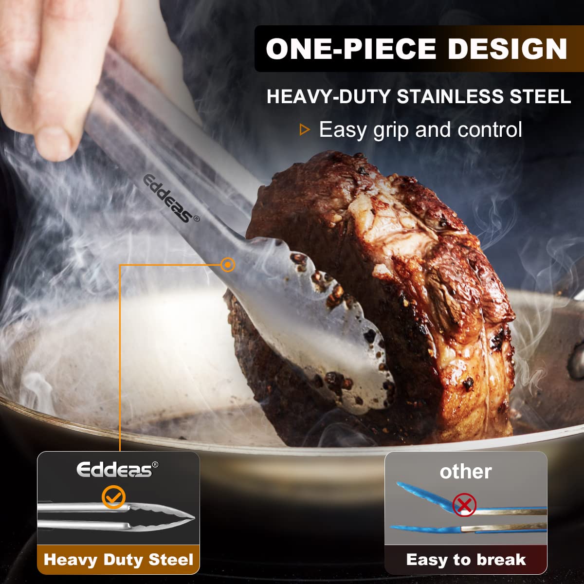 Tongs For Cooking - Heat Resistant 600 Degrees Stainless Steel Kitchen Tong,Heavy Duty Metal Locking Tongs - Perfect for Food,Salad and BBQ set of 3 (7",9" and 12") Dishwasher Eddeas