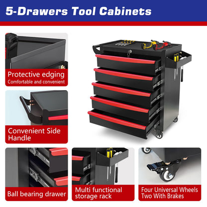 MHEOMTME Rolling Tool Chest with Drawers, Craftsman Tool Box Organizer, Toolbox Cabinet with Keyed Locking System, 5 Drawer Tool Storage Cart on Wheels for Garage, Workshop and Repair Room, B - WoodArtSupply