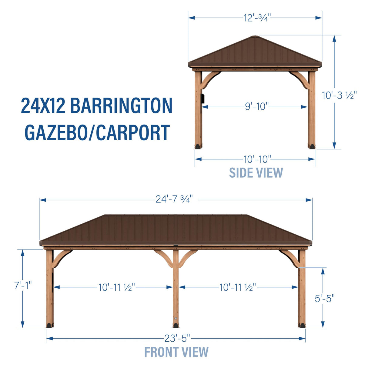 Backyard Discovery Barrington 24' x 12' Cedar Wood Outdoor Gazebo Pavilion with Hardtop Galvanized Steel Hip Roof, Snow Support, Wind Resistance, PowerPort, Shade for Garden, Patio, Deck, Entertaining Backyard Discovery