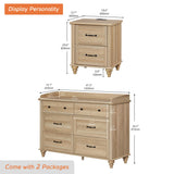 WAMPAT 2 Piece Dresser and Nightstand Sets, Wood Dresser & Chest of Drawers with 6 Drawers & Metal Handle, Farmhouse Side Table Night Stand with Charging Station, 2 Piece Bedroom Set, Oak WAMPAT