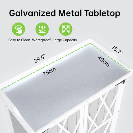 Outdoor Cabinet with Metal Tabletop Garden Potting Bench Table - Outdoor Garden Patio Wooden Storage Cabinet with Adjustable Shelf, Wooden Storage Cabinets, Weatherproof for Garden Patio Lawn EcoSummer