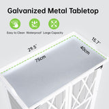 Outdoor Potting Bench with Metal Work Top,Waterproof Garden Storage Cabinet, Wooden Garden Work Bench with Adjustablev Shelves & Double Doors for Backyard, Patio, Lawn Gardening,White Grey PeacefulHues