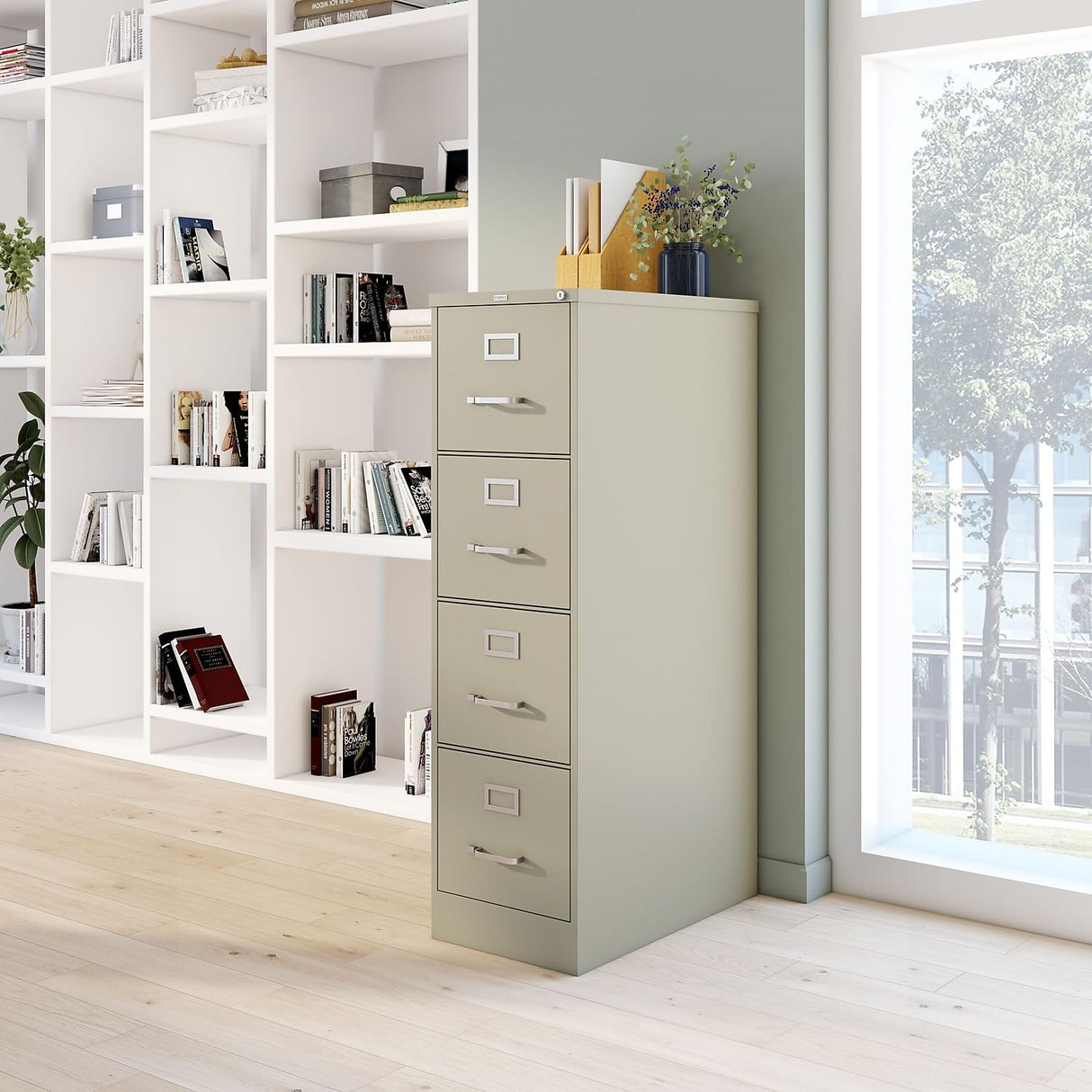 STAPLES Commercial 4-Drawer Vertical File Cabinet, Locking, Letter, Putty/Beige, 22-inch D (22336D) STAPLES