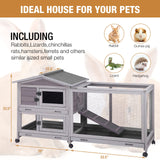 Bunny Cage Indoor and Outdoor Rabbit Hutch with Casters Waterproof Roof, Pull Out Tray from Back and Front GUTINNEEN