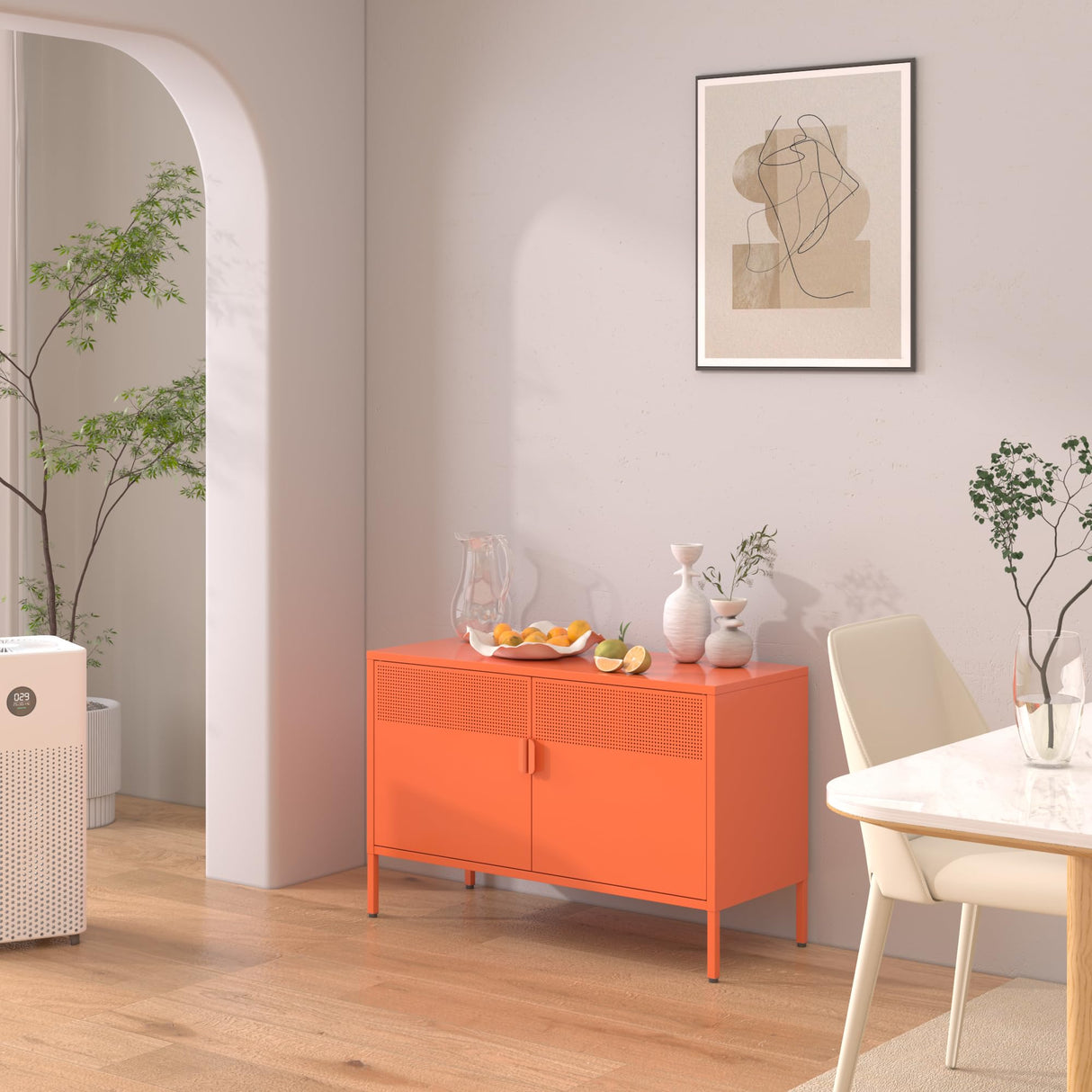 Washsemba 2 Door Metal Accent Cabinet,Orange Metal Storage Cabinet with Adjustable Shelf,2-Tier Office Cabinet,Multipurpose Metal Locker Storage Cabinet for Office Home,Music Studio (Orange) Washsemba