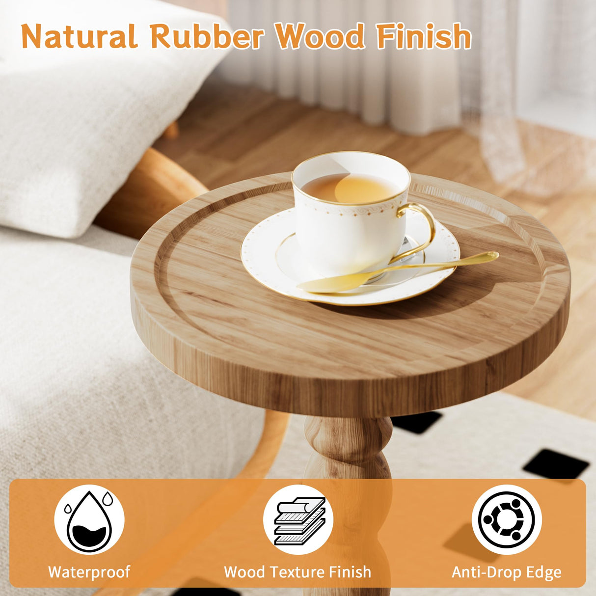 iFaveorr Small Side Table, Rubberwood‌ Drink Table for Small Spaces, Solid Wood Pedestal Coffee Tables, Round End Tables for Living Room, Sofa Couch, Bedroom, Corners, and Office (Brown, 9.4 inch) iFaveorr