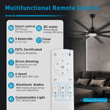 72 lnch lndustrial Smart Celing Fan with Light and Remote Control via WIFI Alexa,Large Celing Fan with 8 Black Aluminum Blades,6 Speed Noiseless DC Motor,Indoor Outdoor Ceiling Fans for Patio Garage Minislak