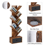 SUPERLELE 6 Shelf Bookshelf with Drawer, Retro Tree Bookcase Floor Standing Bookcase for CDs/Movies/Books, Utility Book Organizer Shelves for Bedroom, Living Room, Home Office SUPERLELE