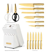 McCook® Knife Sets, Golden Titanium Stainless Steel Kitchen Knife Block Sets with Built-in Sharpener McCook