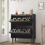 GarveeHome Shoe Cabinet with 2 Flip Drawers, Wooden Shoe Organizer Cabinet with Adjustable Shelf, Shoe Storage for Entryway, Hidden Shoe Cabinet for Hallway, Living Room, Black GarveeHome