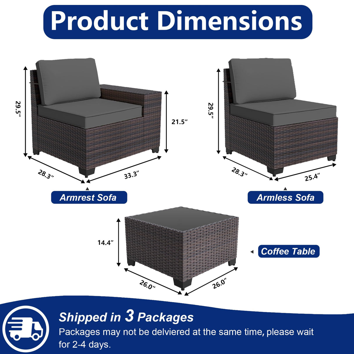 ASJMR Outdoor Patio Furniture Set, 6 Pieces Outdoor Sectional Furniture High Backrest Patio Sofa, All-Weather PE Rattan Patio Conversation Set with Coffee Table & Cushions-Black ASJMR