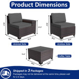 ASJMR Outdoor Patio Furniture Set, 6 Pieces Outdoor Sectional Furniture High Backrest Patio Sofa, All-Weather PE Rattan Patio Conversation Set with Coffee Table & Cushions-Black ASJMR