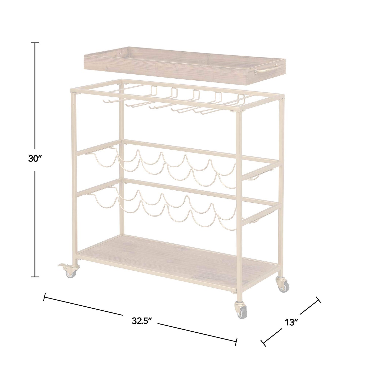 FirsTime & Co. Gold Concord Farmhouse Removable Tray Bar Cart, American Designed, Gold, 32.5 x 13 x 30 inches, 70261