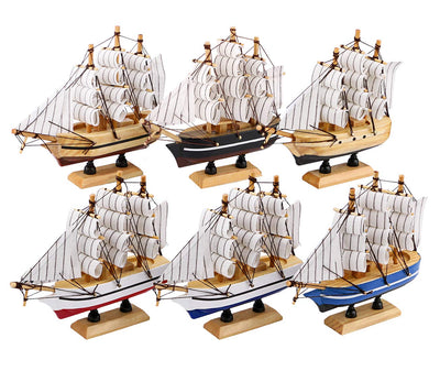 dedoot Wooden Sailboat 6 Pack Miniature Sailboat Model Ship Nautical Decor Tabletop Decorative Ornament for Ocean Theme Home Decor, 5.5x5x1.2 Inch