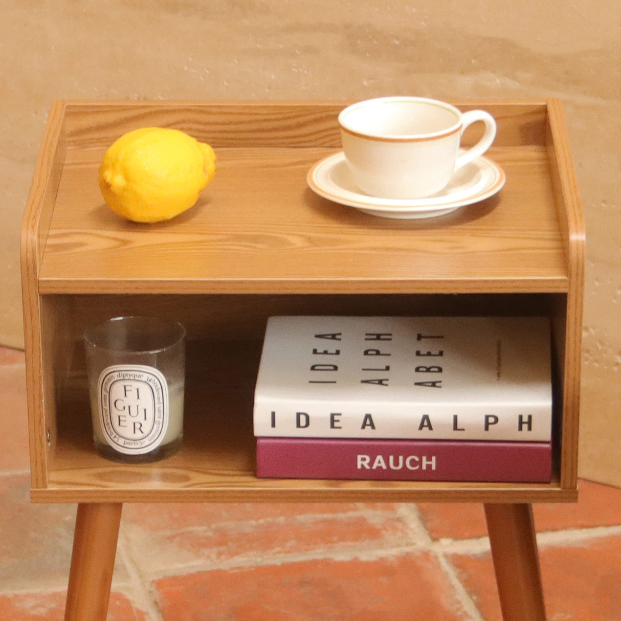 MaxSmeo Nightstand, Mid Century Modern Side Table Bedroom with Storage, Small End Bedside Table with Solid Wood Legs for Living Room, Office Small Spaces (Brown) MaxSmeo