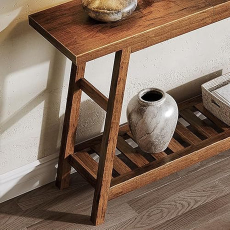 ChooChoo 70.9 Inch Long Console Tables for Entryway, Wood 2-Tier Entry Hallway Table, Narrow Sofa Table Behind Couch Table for Living Room, Entrance, Walnut ChooChoo