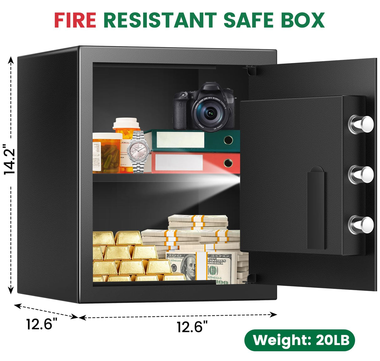 2.0 Cuft Biometric Safe Box, Fireproof Safe for Home with Digital Keypad and Spare Keys, Safety Box for Money, Documents, and other Valuables Thmosz