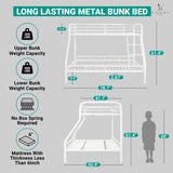 Hollywood Bunk Beds Twin Over Full Size, Heavy Duty Metal Bunk Bed with Safety Guardrails, Angled Ladder, Underbed Storage, 800LBs capacity - for Kids and Teens, Twin over Full Bunk Bed, White Naomi Home