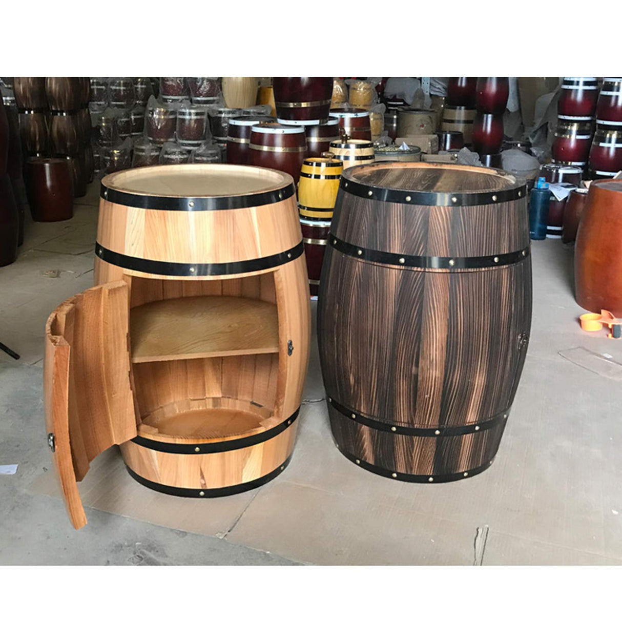 Solid Wood Oak Barrel Wine Cabinet with Locking Door - Decorative Beer Barrel Display - Natural Wood Storage - Perfect Wine Cellar Decoration VUFVOID
